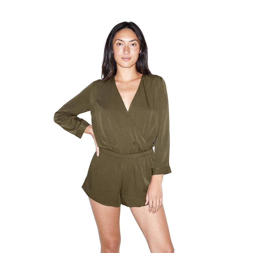 ✨American Apparel Womens Viscose 3/4 Sleeve Crossfront Army Sz Large Romper✨